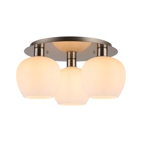 DK1433  Lori 40cm Round Ceiling Flush, 3 Light Flush Fitting, Satin Nickel/Opal Wine Shades
